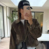 Green Faux Suede Jacket Women's Bomber Jacket Autumn Coats & Jackets Chic Elegant Pockets Long Sleeve Outerwear