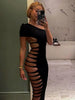 Sexy Solid Hollow Out Bodycon Dress Women One-shoulder Elegant A-line Belted Fit-and-flare Vestidos Lady Light Social Gowns