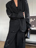 Black Sequin Embroidery Blazer 2 Piece Set Women Full Sleeve Lapel V-neck Loose Wide Leg Pants Suit Lady Spring Autumn Wear