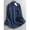Women's Same Solid Color Lapel Pocket Medium and Long Loose Coat Long Sleeve Casual Denim Shirt