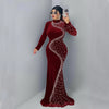 Spring Autumn Women Long Sleeve Velvet Solid Color Diamond Party Evening Long Maxi Dress Dashiki Africa Clothing