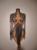 Sparkly Rhinestones Tassel Sexy See-Through Dress Women Latin Dance Outfits Bars Nightclub Party Perform Stage Costume