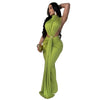Women O-neck High Split Ruched Stacked Bodycon Midi Maxi Dress Evening Party Club Vestidos Sexy Chic Long Dresses