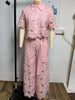 Elegant Women's Sets Sexy Lace Hollow Shirt Short Top + Wide-leg Pants Two Piece Set Women Suits Solid Color Sets Female