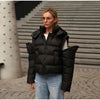 Two Wear Women's Winter Jacket Detachable Sleeve Padded Coat Stand Collar Hooded Puffer Coat Short Padded Coat Padded Vest