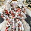 Sexy chic puff sleeve slim Criss-Cross A-line dress Chic Vintage Women Casual women clothing