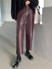 Autumn Winter PU Faux Leather Women's Wide Leg Pants High Waist Female Casual Loose Ankle Length Trousers