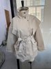 Beige Belted Long Outerwears Women Stand Up Collar Long Sleeve Loose Coat Autumn Streetwear Office Lady Tops