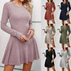 Women's V-Neck Knit Dress - Long Sleeve Swing Mini Dress, Elegant Bodycon Short Dress