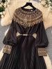 Spring Autumn French Sequin Nail Bead Long Sleeved Dress Women Elegant Temperament Birthday Party Pleated Long Dress C227