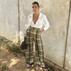 Plaid Baggy Pants Women's Pants Autumn Ladies Oversize High Waist Trousers Elegant Wide Leg Street Wear Pants