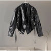 Women Leather Bomber Jackets Coats With Belt Notched Shoulder Pads Motorcycle Street Chic Short Outwear Solid Lace Up
