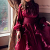 Women's Party Dresses High Waist Pleat Lady Casual High Collar Layered Banquet Dress Elegant Long Sleeve Evening Dress