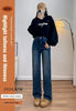 Winter Thickened Women's Mink Velvet Jeans Loose Straight Warm Soft Fleece Elastic High Waist Female Pants Black Blue