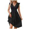 Women's Dress Lace Jacquard Hollow Out Slim V Neck Elastic Waist Midi Dress Vacation Mid Length Dresses for Daily Wear Korean