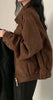 American Retro Brown Faux Suede Coat Women Lapel Solid Zipper Short Jacket Autumn Winter Long Sleeve Zipper Outwear