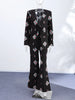 Geometric Printed Blazer Jacket Pants Sets Women Shoulder Pads V Neck Lace Up Full Sleeve Jackets Flare Pant Lady Outfit