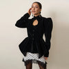 Elegant Black Women's Jacket Stand Collar Hollow Out Full Sleeve Waist-Closed Lady Coats Spring Chic Female Streetwear