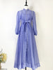 Spring Vintage Diamond Dress Women Stand Collar Lantern Sleeves Single Breasted Elegant Party Dresses Ladies Chiffon Long Robe