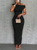 Water Ripple Slanted Shoulder Dress Women's Elegant And Simple Solid Color A-line Collar Mid-waist Sexy Hip Wrap Skirt