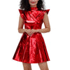 Metallic Women's Shiny Dress Holographic Solid Color Turtleneck Pleated Dress Carnival Costume Gold Silver Rave Dress Outfits