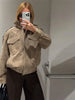 Casual Solid Suede Jackets Women Street Stand Collar Full Sleeve Zippers Loose Coats Female Spring Lady Jacket