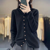 100% Merino Wool Sweater Cardigan Women Korean Coat Solid Color Top Spring/Autumn/Winter Women Hooded Cardigan