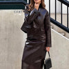 Vintage Women Leather Sets Lapel Single Breasted Jacket Slim Fit Mini Skirt Retro Fashin Female Suit Lady Jacket Skirt Sets