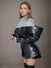 PU Leather Patchwork Blazer Women's Lapel Slim Double Breasted Long Sleeves Suit Jacket Autumn 7A1518