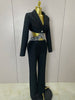 Sexy Cut Out Long Sleeve Beading Bodycon Two Pieces Pants Bandage Set Women Celebrity Designer Women Birthday Set