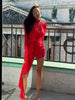 Light Blue Chiffon Short Dress Women Chic Solid Deep V-neck Crop Top Long Ruffle Fringe Slim Fit Dresses Lady Club Party Wear