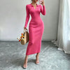 Women Polo Collar Knit Maxi Long Dress Elastic Ribbed Long Sleeve Bodycon Sweater Dress Elegant Ladies Party Casual Outfits