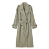 Women With Belt Solid Double Breasted Trench Vintage Lapel Neck Long Sleeves Female Chic Lady Outfits