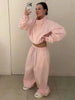 Women's Two-piece Set Stand Up Collar Short Zipper Cardigan Wide Leg Pants Autumn 19DB1233