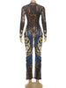 Sexy See Through Dress Woman Butterfly Print Metal Ring Hollow Full Sleeve Splits Clubwear Midnight Elegant Bodycon