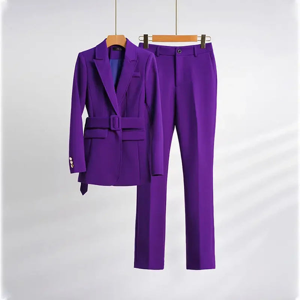 High-quality Office Suit Purple Jacket and Trousers 2-piece Set Waist Suit Temperament Suits for Women Hjlzbw