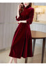 Wine Red Golden Velvet Dress Women Spring Autumn Long Sleeved Long Dresses Female Temperament Evening Party Dress Mujer Vestidos