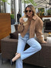 Retro Brown Suede Lapel Zippered Short Jackets Women's Casual Full Sleeves Pocket Loose Coats Spring Daily Commute Outwear