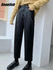 Autumn Winter PU Faux Leather Women's Wide Leg Pants High Waist Female Casual Loose Ankle Length Trousers