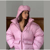 Women's Oversized Quilted Jacket With Hooded Stand Collar Long Sleeve Zipper Pocket Coat Lady Warm Winter Outerwear