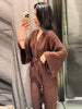 Women's Trousers Sets V-neck Crinkle Wave Texture Lace Up Tops High Waist Straight Trousers Street Office Lady Partywear