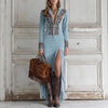 Women's Commuting Dress Spring Autumn Slim Fit Floral Decoration Half-Zip Long Sleeve Hem Slit Tassel Dress