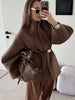 Chic Women's Solid Woolen Coat Elegant Full Sleeves Waist Tie Loose Outfit Autumn Commuting Daily Lady Street Jacket