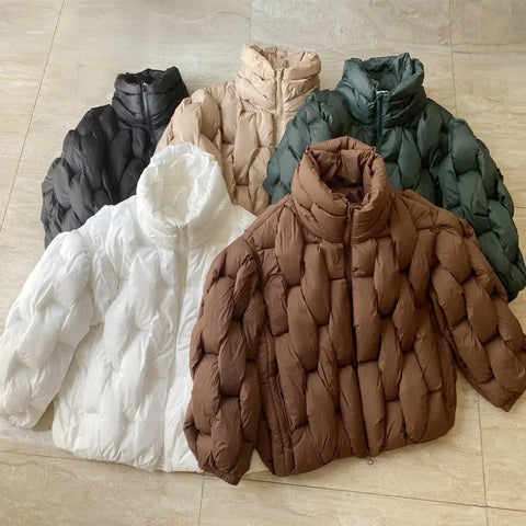 Loose Designer Winter Coat Women Down Jacket Oversized Couple Coats Weave Plaid Puffer Parkas Thicken Warm Chic Outwear