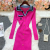 Chic Sexy Wrap Hips Knitted Maxi Dress Women Brand Embroidery Long Sleeve Sweater Dress Autumn Vestido