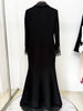 High Street Designer Women's Long Sleeve Notched Collar Rhinestone Diamonds Beading Maxi Long Dress