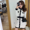 Korean Style Knitted Dress Winter White Black Women Knit Bodycon Dress Elegant Long Sleeve Dress Knitwear For Women