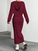 2pcs Set Women's Knitted Loose Long Sleeved Red Dress Suit Autumn Hooded Sweater Casual Commuting Suits