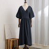 Causal 100% Cotton Women's Dress Vintage Crepe Gauze V-Neck Puff Sleeve Bandage Lace Up Elegant White Dresses Long Maxi Robe