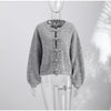 Fuzzy Frog Button Women's Knit Cardigan Long Sleeve Loose Cropped Cardigan Solid Relaxed Knit Top Daily Jackets